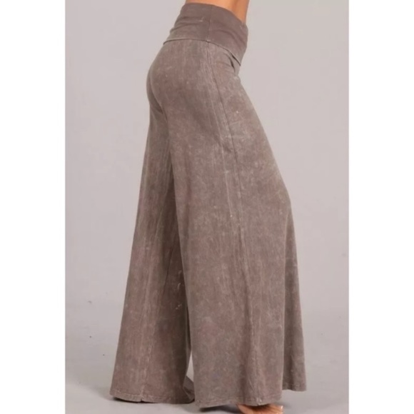 SOLD OUT Desert Taupe Mineral Wash Wide Leg High Waist Palazzo Boho Casual - Picture 3 of 5